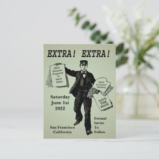 Vintage Hochzeiten speichern das Datum Ankündigungspostkarte (Stehend Vorderseite)