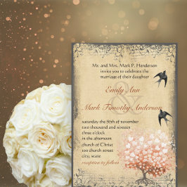 Vintage Hochzeiten von Vögeln im Herzen von Leaf Einladung