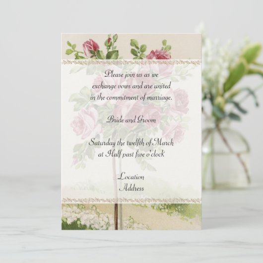 Vintage Hochzeits-Einladung Einladung (Stehend Vorderseite)