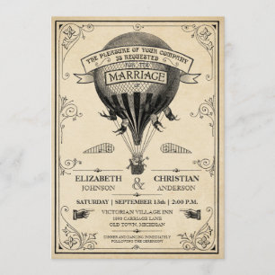 Vintage-Hochzeits-Einladung im Heißluftballon-Stil Einladung