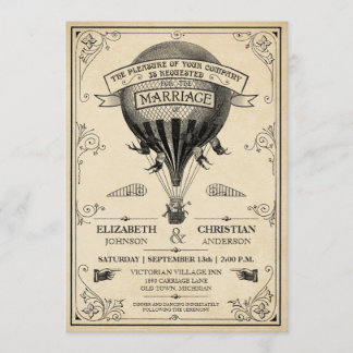 Vintage-Hochzeits-Einladung im Heißluftballon-Stil Einladung