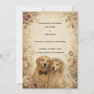 Vintage-Hochzeits-Einladung mit Golden Retriever Einladung