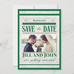 Vintage-Hochzeits-Save-the-Date-Karte mit Zeitungs Save The Date