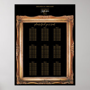 Vintage Hochzeits-Sitzplan schwarz & gold Poster