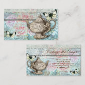 Vintage Hochzeits-Teekanne-Rosen-antike Visitenkarte (Vorne/Hinten)