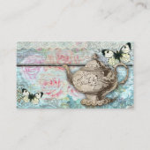 Vintage Hochzeits-Teekanne-Rosen-antike Visitenkarte (Vorderseite)