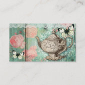 Vintage Hochzeits-Teekanne-Rosen-grüne Visitenkarte (Vorderseite)