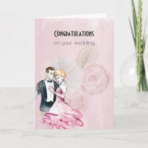 Vintage Hochzeitscouch mit rosa Rosen Hochzeit Karte