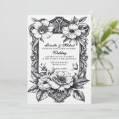 Vintage Hochzeitsdekoration in Schwarz/Weiß Einladung (Stehend Vorderseite)