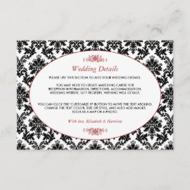 Vintage Hochzeitsdetails in Rot, Schwarz und Weiß Begleitkarte