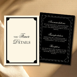 Vintage Hochzeitsdetails in Schwarz und Elfenbein  Begleitkarte