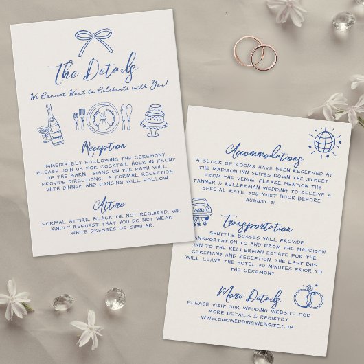 Vintage Hochzeitsdetails von Hand gezogen Begleitkarte