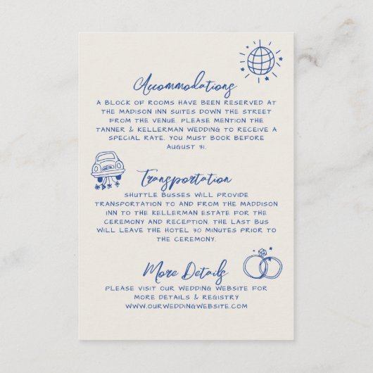 Vintage Hochzeitsdetails von Hand gezogen Begleitkarte (Rückseite)