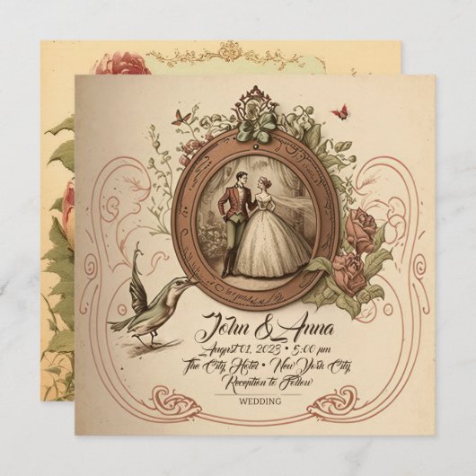 Vintage Hochzeitseinladung Einladung (Vorne/Hinten)