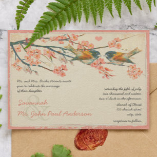 Vintage-Hochzeitseinladung mit hellkorallenroten u Einladung