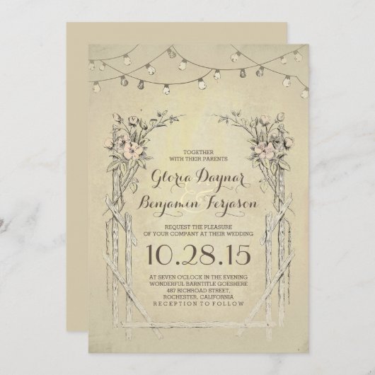 Vintage Hochzeitseinladung mit Saitenlichtern Einladung (Vorne/Hinten)