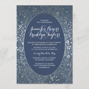 Vintage Hochzeitseinladungen der Silver Floral Nav Einladung