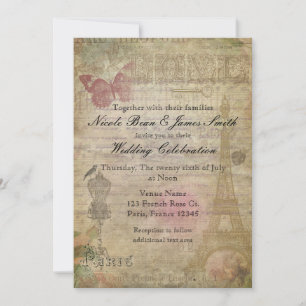 Vintage-Hochzeitseinladungen im Pariser Chic-Stil Einladung