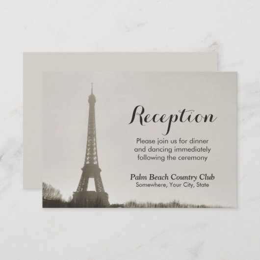 Vintage Hochzeitsempfehlung für Paris Eiffel Begleitkarte (Vorne/Hinten)
