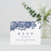 Vintage Hochzeitsfeier in Blau und Weiß Einladungspostkarte (Stehend Vorderseite)
