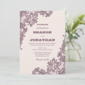 Vintage Hochzeitsfeier in Rosa und Mauve Einladung (Stehend Vorderseite)