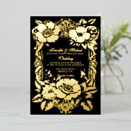 Vintage Hochzeitsfeier in Schwarz und Gold Folieneinladung