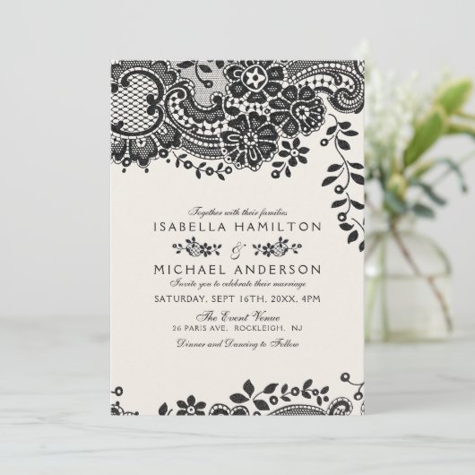 Vintage Hochzeitsfeier in Schwarzweiß Einladung (Stehend Vorderseite)