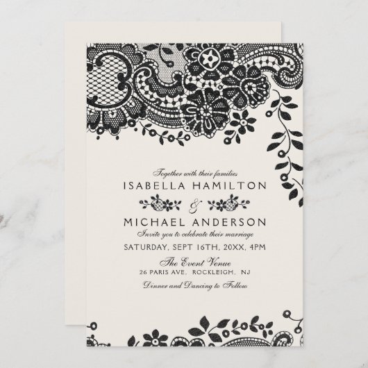 Vintage Hochzeitsfeier in Schwarzweiß Einladung (Vorne/Hinten)