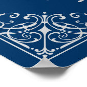 Vintage Hochzeitsfeier mit blauem Kunstdekor Poster (Ecke)