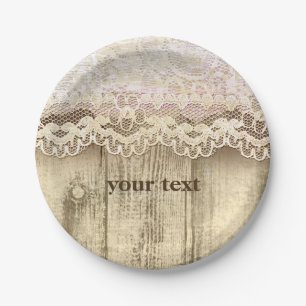 Vintage Hochzeitsfeier mit Lace & Wood Rustic Tell Pappteller