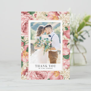 Vintage-Hochzeitsfoto mit rosa und elfenbeinfarben Dankeskarte