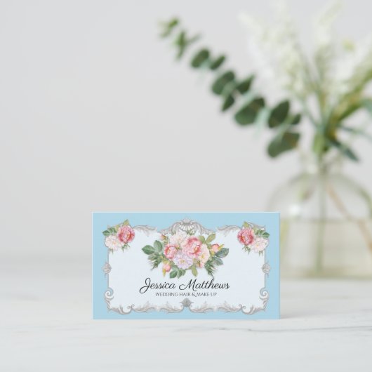 Vintage Hochzeitshaar Rose Blauer Blume Visitenkarte (Stehend Vorderseite)