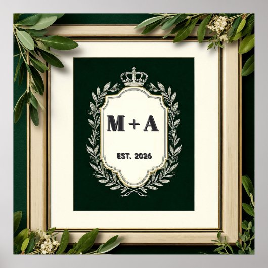 Vintage-Hochzeitsinitialen mit Krone Poster (Vorne)