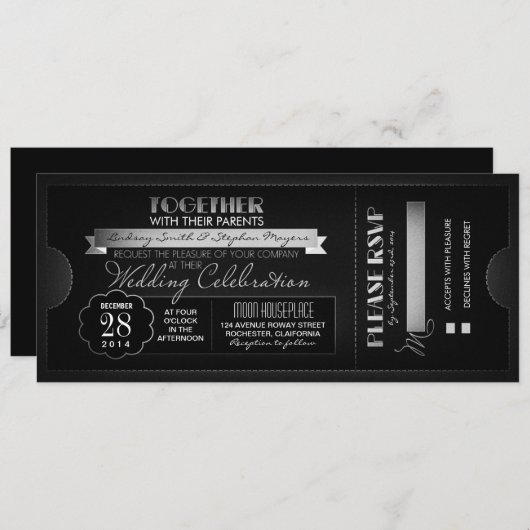 Vintage Hochzeitskarte Einladung schwarz (Vorne/Hinten)