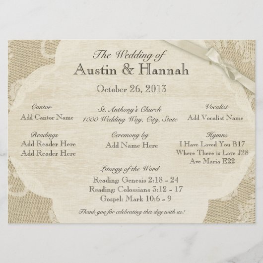 Vintage Hochzeitskarte und Burlap-Hochzeitskarte Programm (Vorderseite)