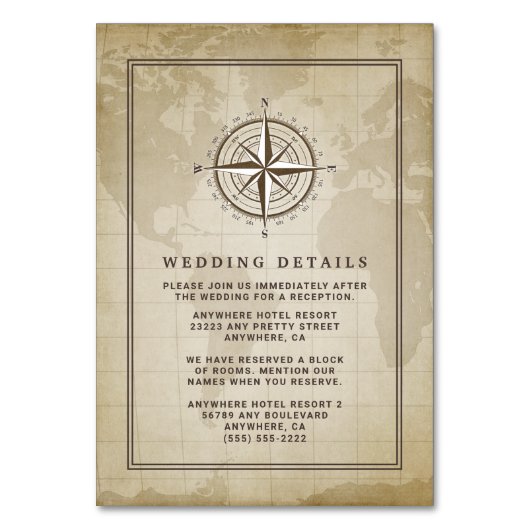 Vintage Hochzeitskarten für Nautical Compass Tischnummer (Vorderseite)