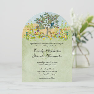 Vintage-Hochzeitskarten für Obstbaum-Liebesvögel Einladung