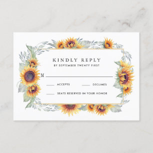 Vintage Hochzeitskarten für Sonnenblumen RSVP Karte