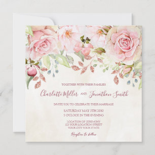 Vintage-Hochzeitskarten im rosafarbenen Blumenmust Einladung