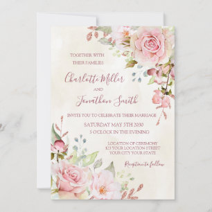 Vintage-Hochzeitskarten mit rosa floralen Motiven Einladung