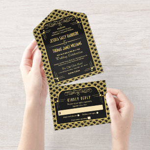 Vintage Hochzeitskollektion Art Déco Gatsby von 19 All-in-One-Einladung