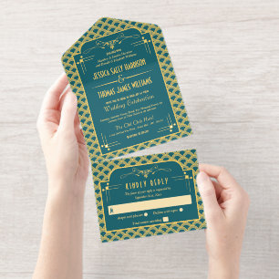 Vintage Hochzeitskollektion Art Déco Gatsby von 19 All-in-One-Einladung