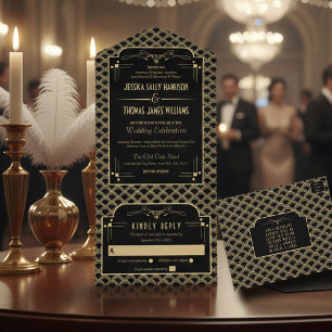 Vintage Hochzeitskollektion Art Déco Gatsby von 19 All In One Einladung
