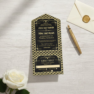 Vintage Hochzeitskollektion Art Déco Gatsby von 19 All-in-One-Einladung