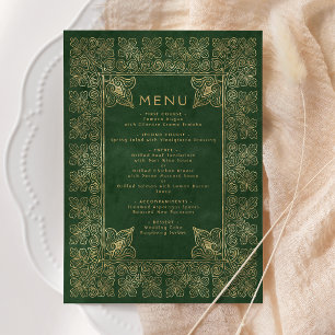 Vintage-Hochzeitsmenü in Grün und Gold Menükarte