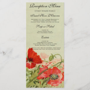 Vintage-Hochzeitsmenükarte, rote Mohnblume floral Menükarte