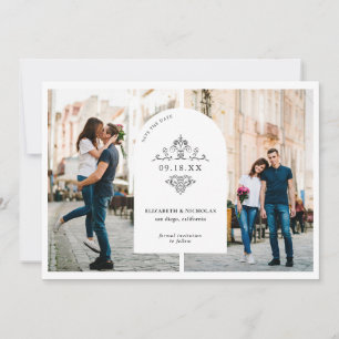 Vintage-Hochzeitsmonogramm 3 Fotos Save-the-Date Save The Date