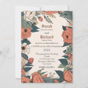 Vintage-Hochzeitspapeterie im botanischen Stil Einladung