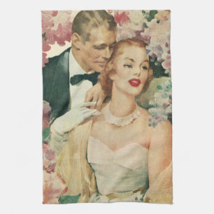 Vintage-Hochzeitsporträt, Retro-Braut und Bräutiga Geschirrtuch