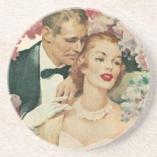 Vintage-Hochzeitsporträt, Retro-Braut und Bräutiga Sandstein Untersetzer